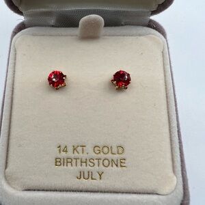 Ruby 14 kt Gold Birthstone July Pierced Earrings NIB